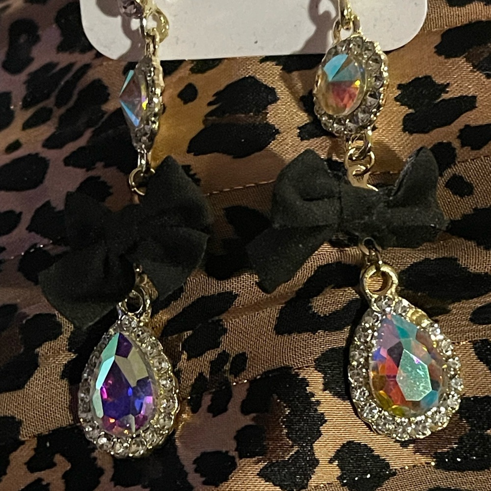 Gold and Black Ornate Teardrop Earrings